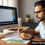 신용카드 연회비 비교 - A professional Brazilian man reviewing his monthly budget at a cozy home office, Brazilian real curr...