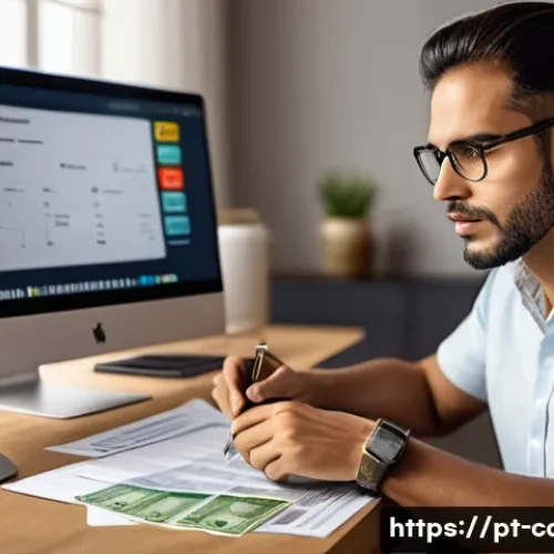 신용카드 연회비 비교 - A professional Brazilian man reviewing his monthly budget at a cozy home office, Brazilian real curr...
