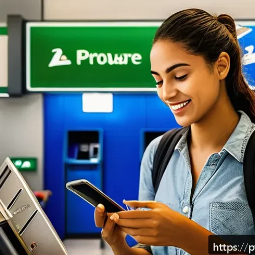 신용카드 해외 여행 필수 - A detailed, vibrant scene showing a Brazilian traveler at an international airport payment terminal,...